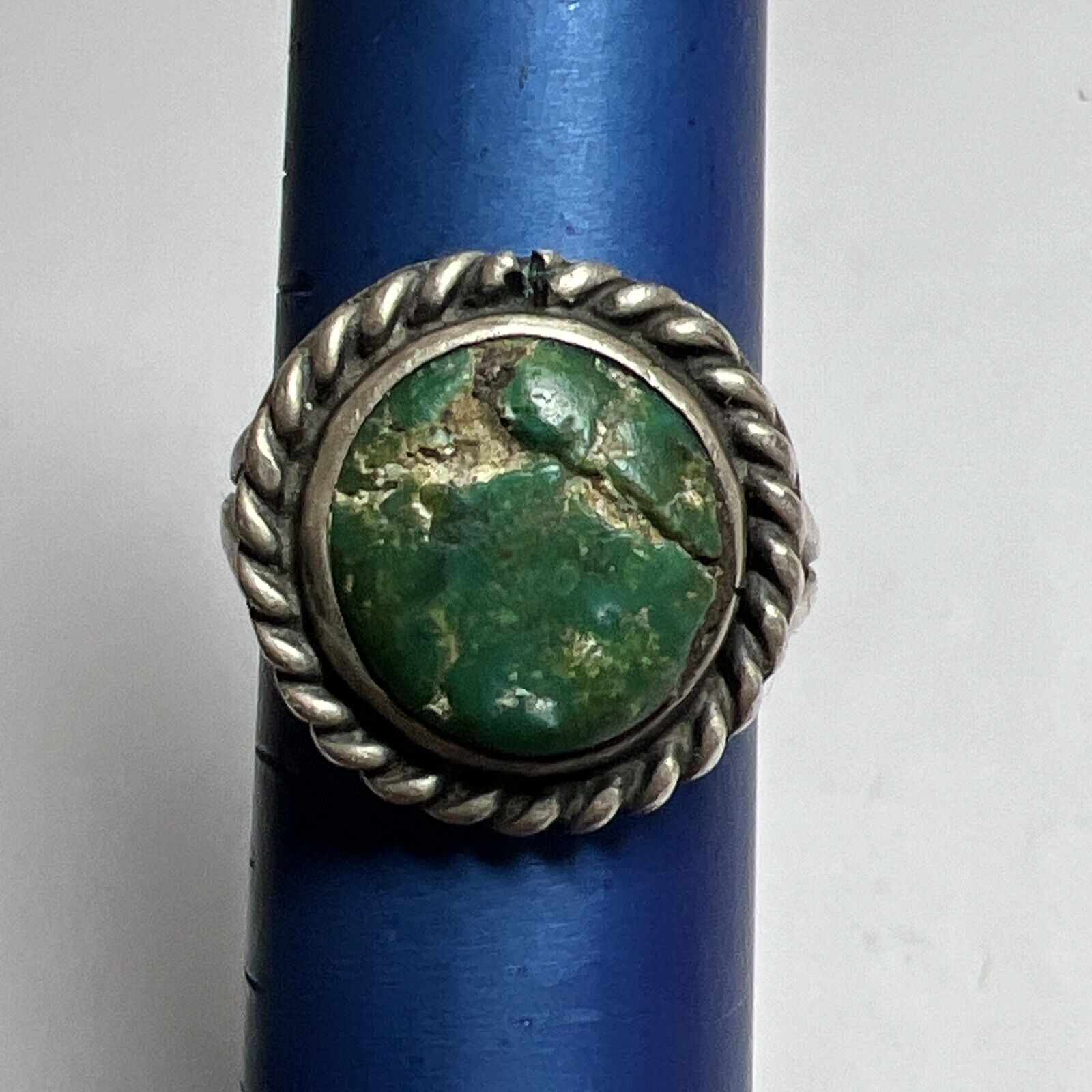 Navajo Turquoise Sterling Ring Native American 925 Silver 70s Round Artisan 77$